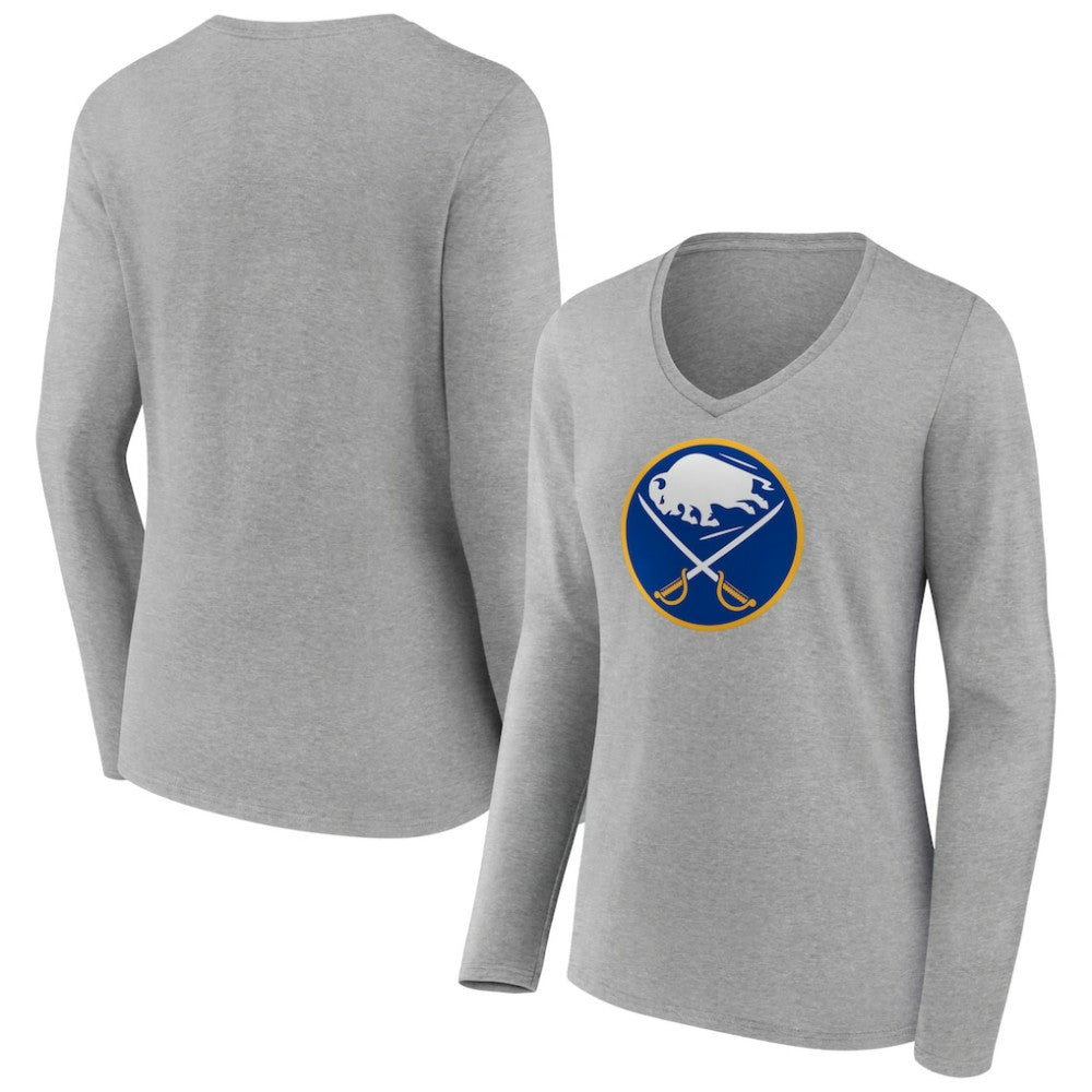 NHL Buffalo Sabres Women's Primary Logo Team Long Sleeve V-Neck T-Shirt - Heather Gray