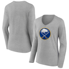 NHL Buffalo Sabres Women's Primary Logo Team Long Sleeve V-Neck T-Shirt - Heather Gray