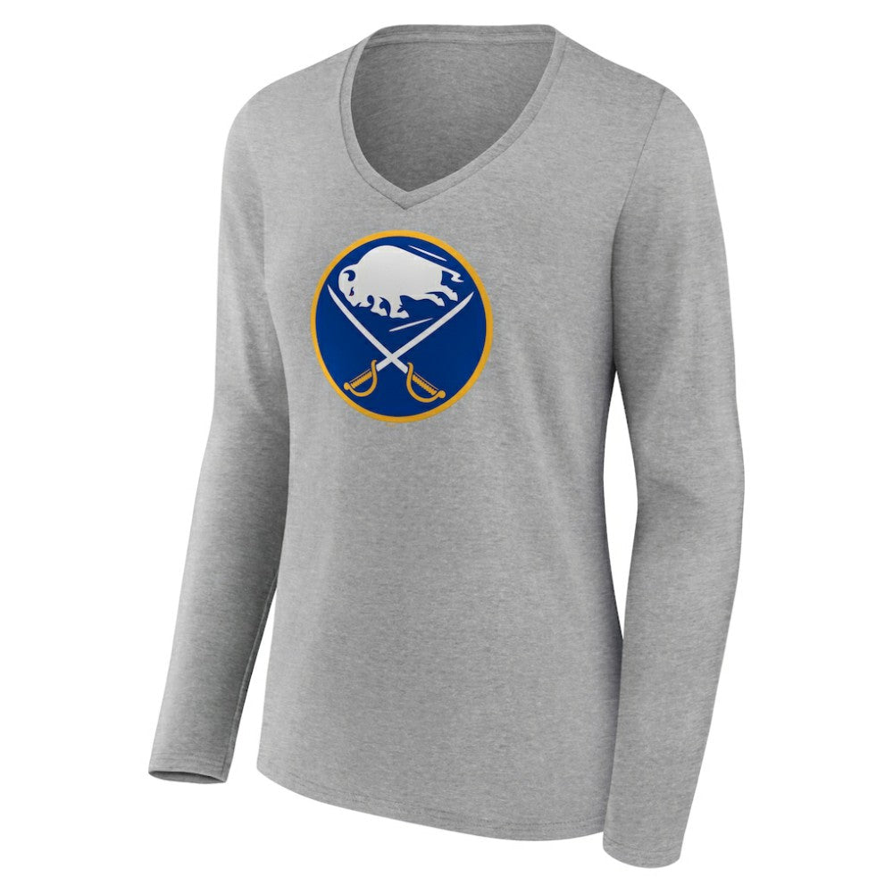 NHL Buffalo Sabres Women's Primary Logo Team Long Sleeve V-Neck T-Shirt - Heather Gray