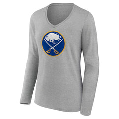 NHL Buffalo Sabres Women's Primary Logo Team Long Sleeve V-Neck T-Shirt - Heather Gray