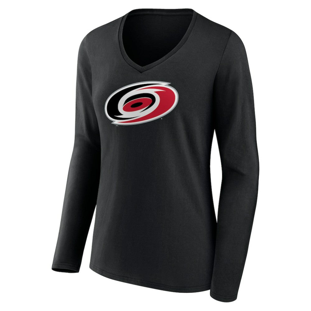 NHL Carolina Hurricanes Women's Primary Team Logo Long Sleeve V-Neck T-Shirt - Black