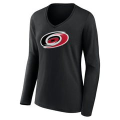 NHL Carolina Hurricanes Women's Primary Team Logo Long Sleeve V-Neck T-Shirt - Black