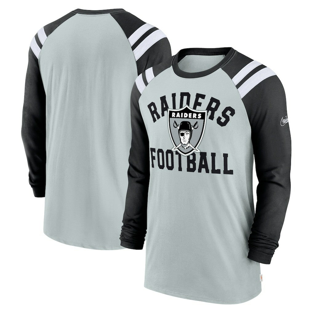 Las Vegas Raiders Classic Arc Raglan Tri-Blend Long Sleeve T-Shirt Silver/Black