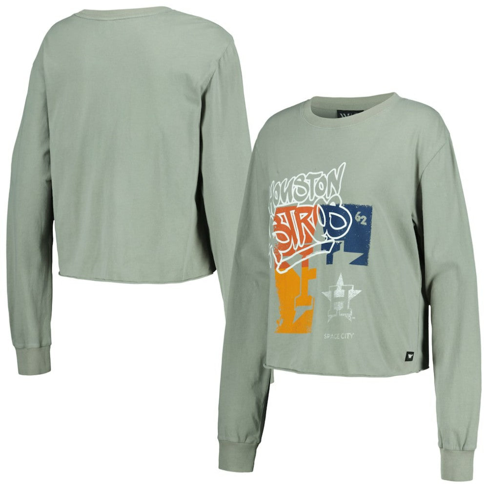 Houston Astros The Wild Collective Women's Cropped Long Sleeve T-Shirt - Gray T-shirts