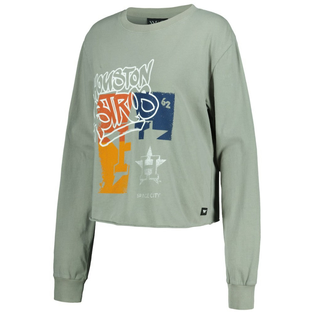 Houston Astros The Wild Collective Women's Cropped Long Sleeve T-Shirt - Gray T-shirts