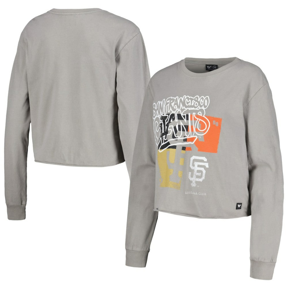 San Francisco Giants The Wild Collective Women's Cropped Long Sleeve T-Shirt - Gray T-shirts