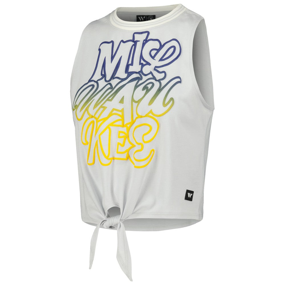 Milwaukee Brewers The Wild Collective Women's Twisted Tie Front Tank Top - White Tanks