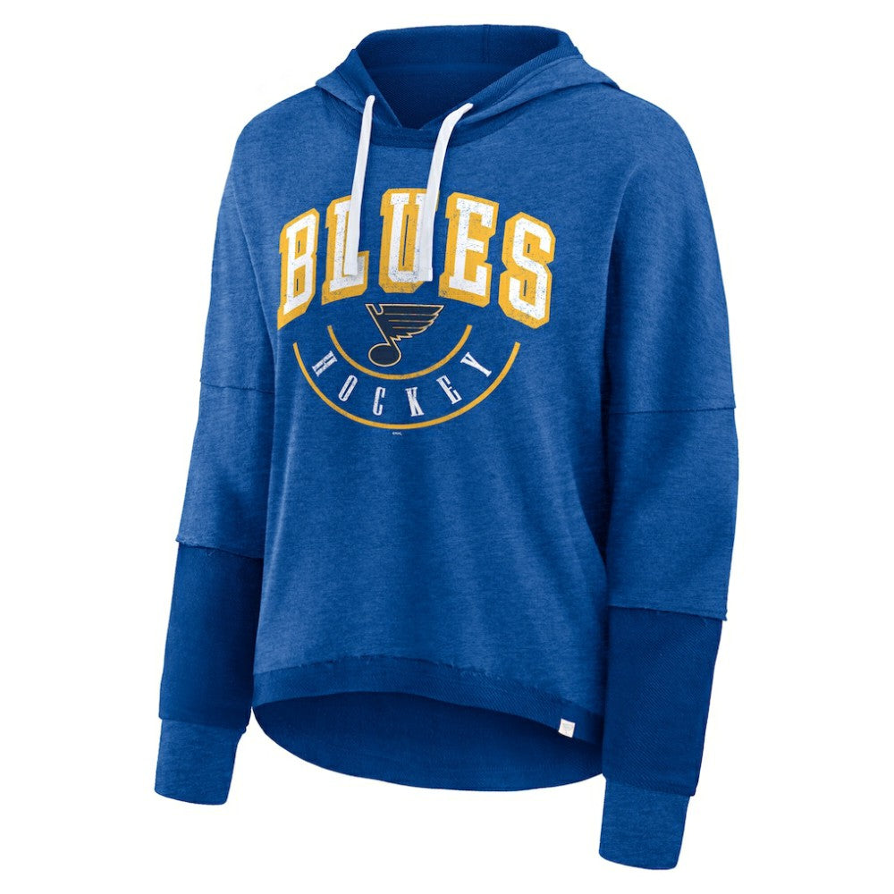 NHL St. Louis Blues Fanatics Women's Lux Lounge Helmet Arch Pullover Hoodie - Heather Blue
