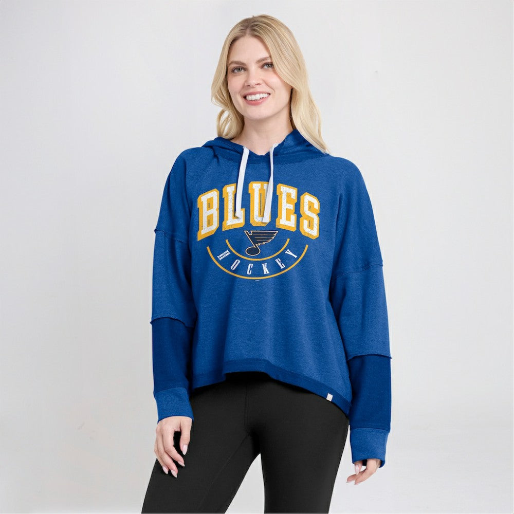NHL St. Louis Blues Fanatics Women's Lux Lounge Helmet Arch Pullover Hoodie - Heather Blue