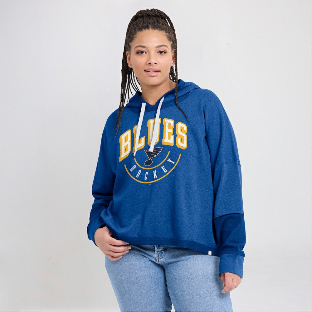 NHL St. Louis Blues Fanatics Women's Lux Lounge Helmet Arch Pullover Hoodie - Heather Blue