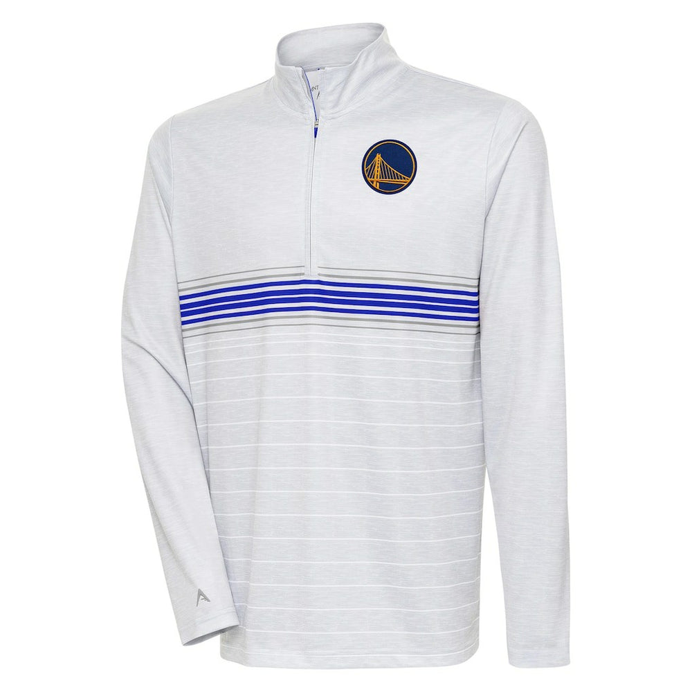 Golden State Warriors Antigua Bullseye Quarter-Zip Pullover Top Heather Gray/Royal
