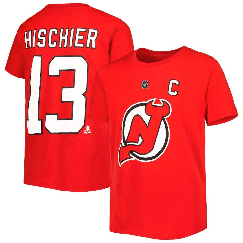 NHL Nico Hischier New Jersey Devils Youth Player Name & Number T-Shirt - Red