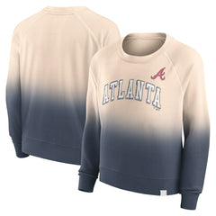 Atlanta Braves Fanatics Women's Luxe Lounge Arch Raglan Pullover Sweatshirt - Tan/Navy Pullover