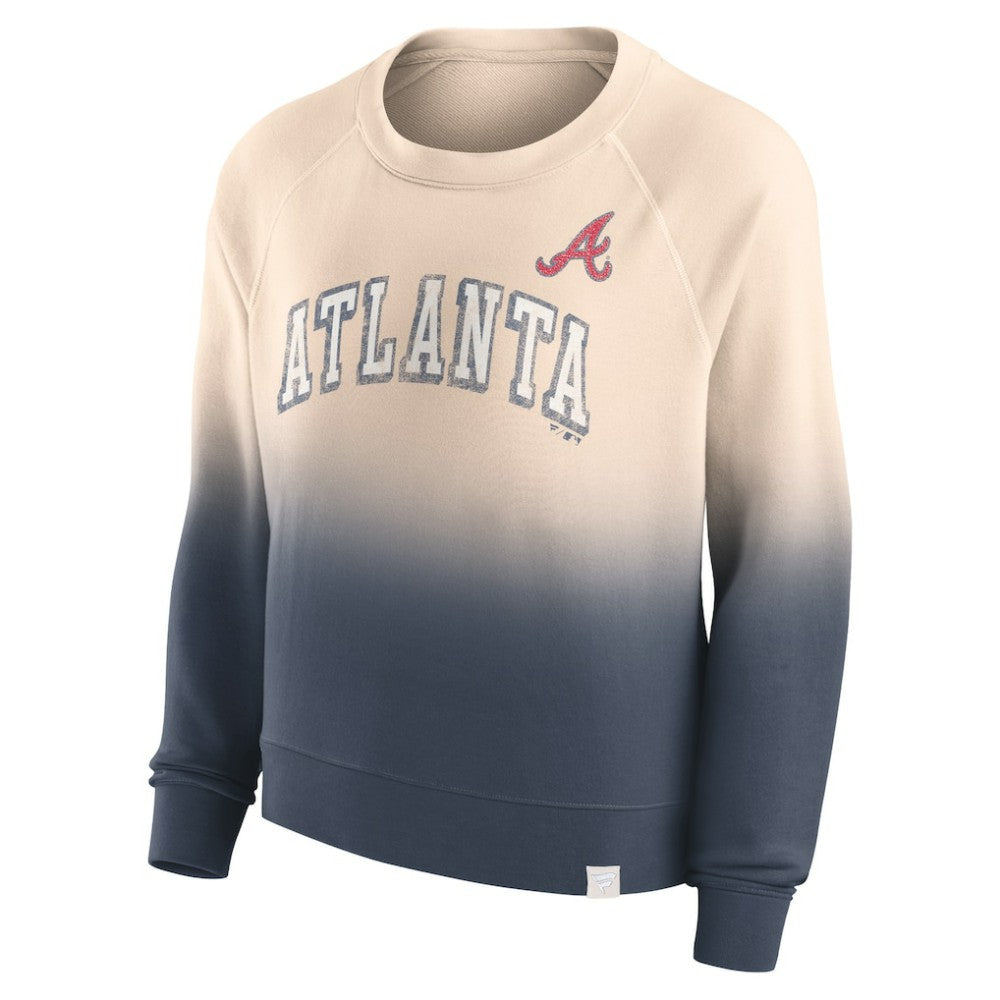 Atlanta Braves Fanatics Women's Luxe Lounge Arch Raglan Pullover Sweatshirt - Tan/Navy Pullover