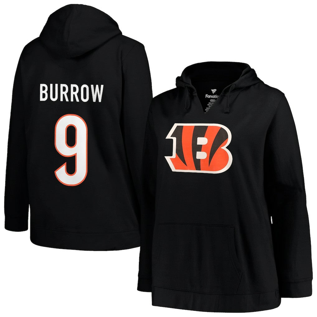 Joe Burrow Cincinnati Bengals Profile Women's Plus Size Player Name & Number Pullover Hoodie Black