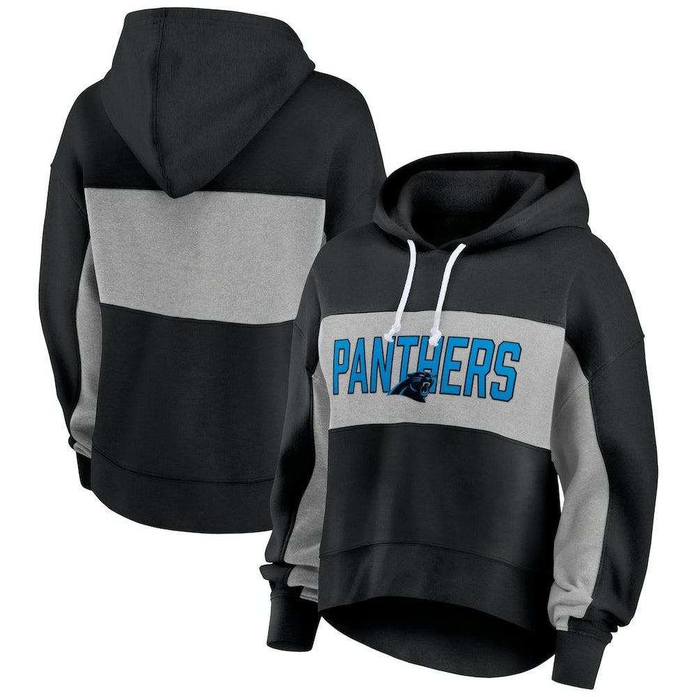 Carolina Panthers Women's Filled Stat Sheet Lighweight Modest Crop Hoodie Black