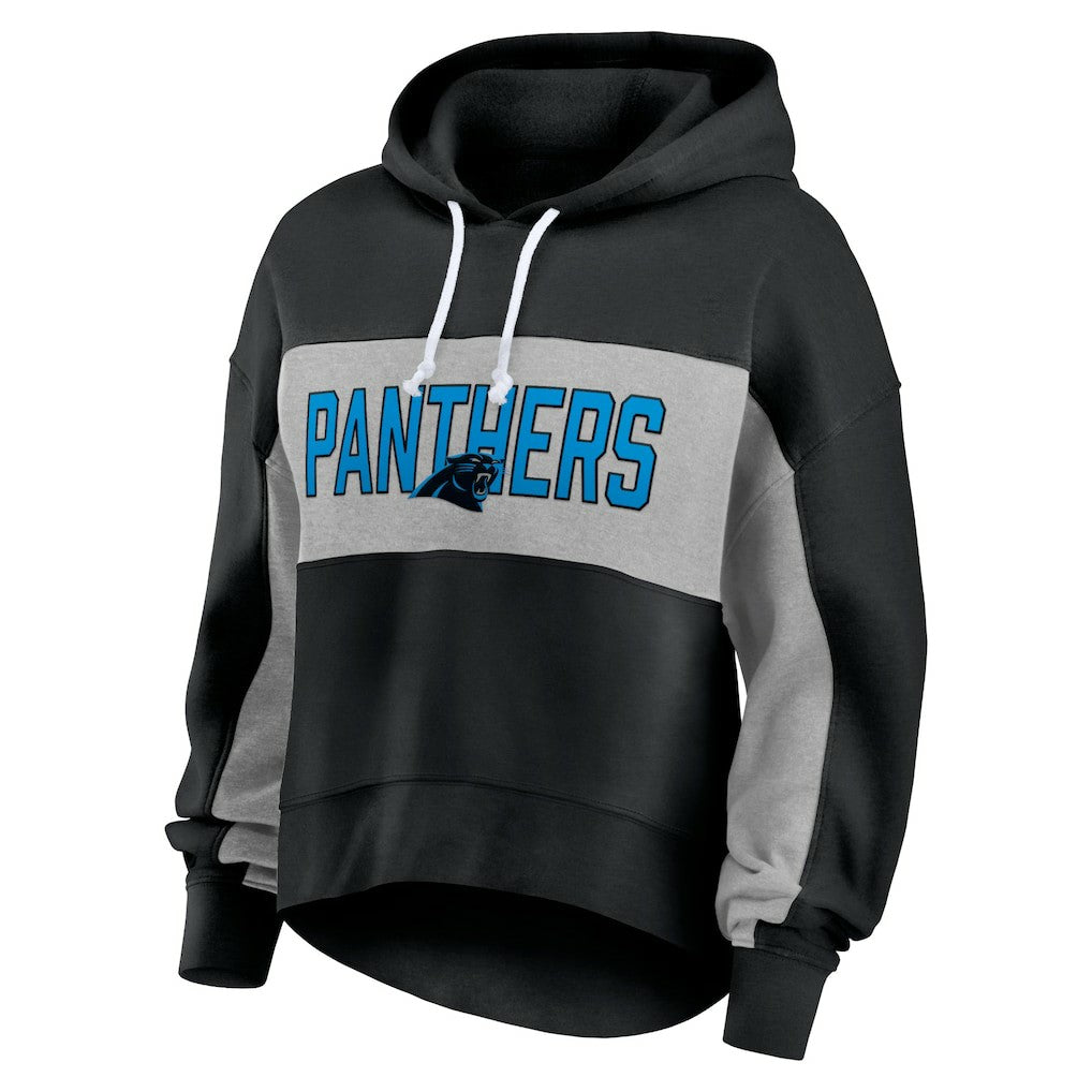 Carolina Panthers Women's Filled Stat Sheet Lighweight Modest Crop Hoodie Black