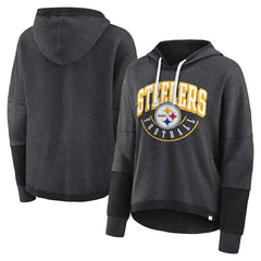 Pittsburgh Steelers Women's Lightewight Modest Crop Lounge Helmet Arch Pullover Hoodie Charcoal