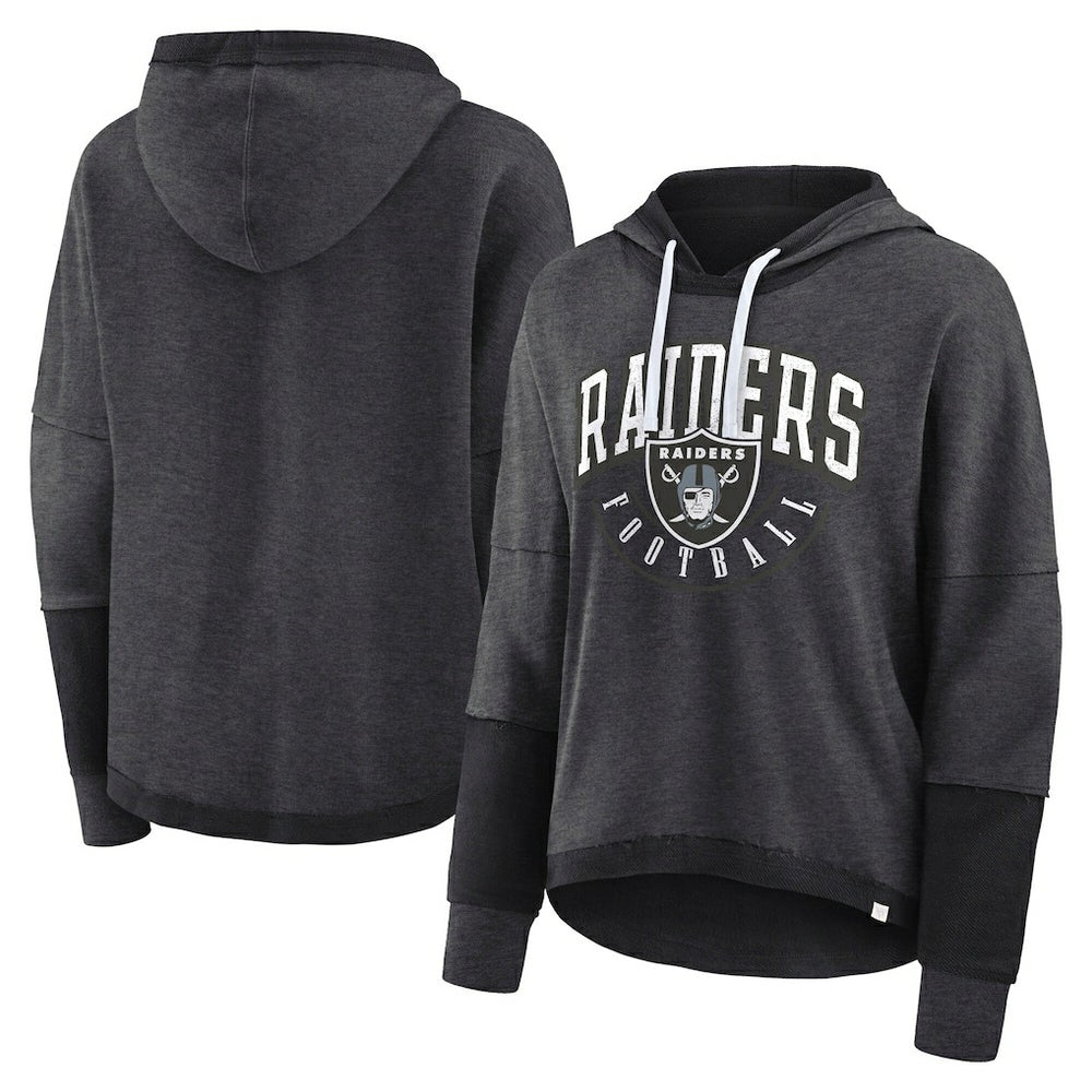 Las Vegas Raiders Women's Lightewight Modest Crop Lounge Helmet Arch Pullover Hoodie Charcoal