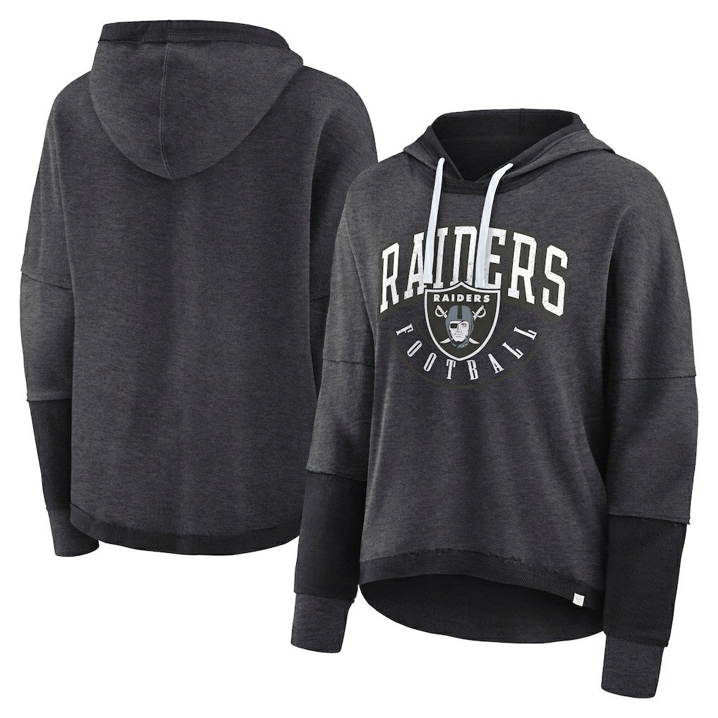 Las Vegas Raiders Women's Lightewight Modest Crop Lounge Helmet Arch Pullover Hoodie Charcoal