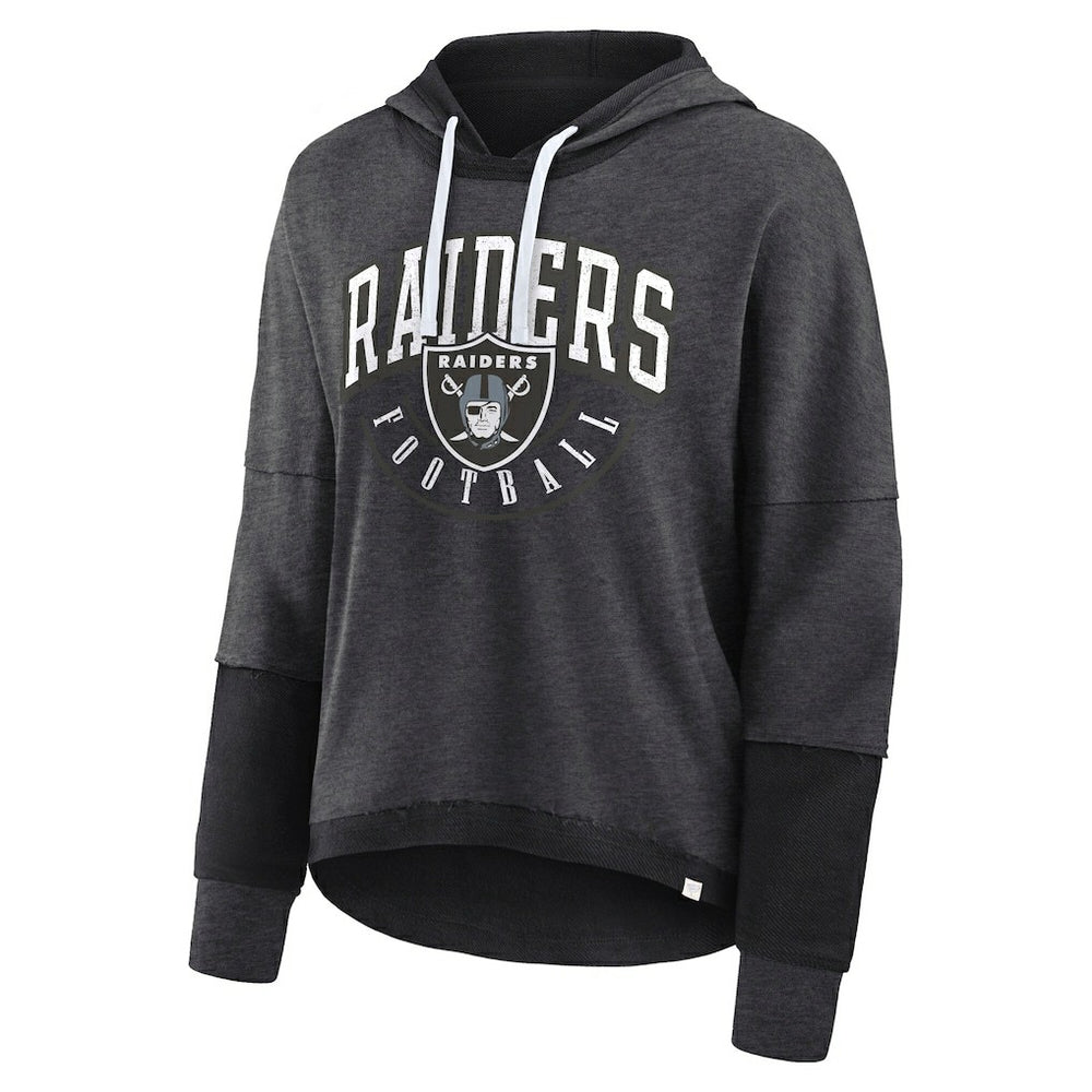 Las Vegas Raiders Women's Lightewight Modest Crop Lounge Helmet Arch Pullover Hoodie Charcoal