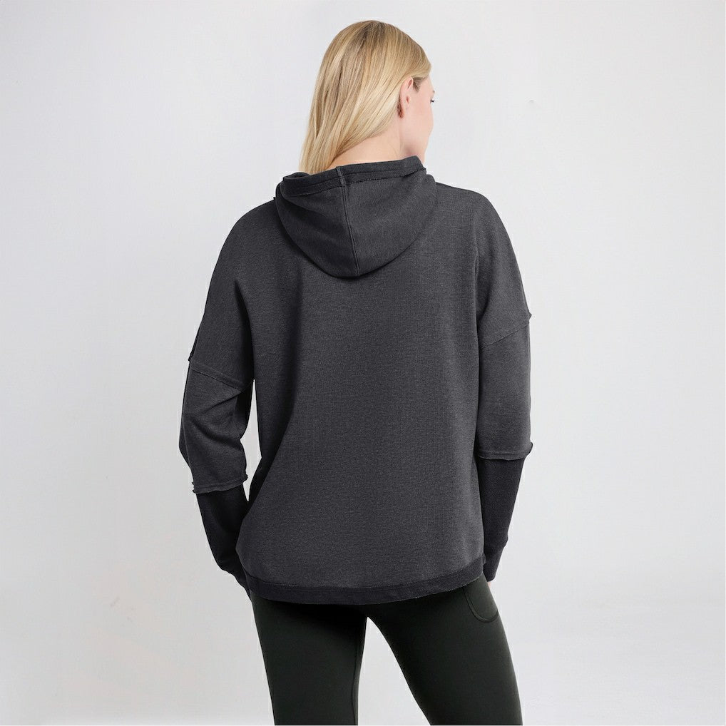 Las Vegas Raiders Women's Lightewight Modest Crop Lounge Helmet Arch Pullover Hoodie Charcoal