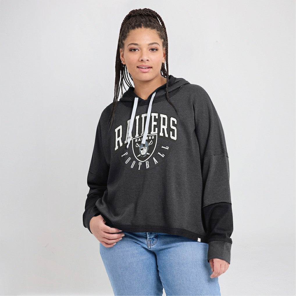 Las Vegas Raiders Women's Lightewight Modest Crop Lounge Helmet Arch Pullover Hoodie Charcoal