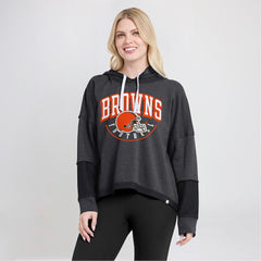 Cleveland Browns Women's Lightewight Modest Crop Lounge Helmet Arch Pullover Hoodie Charcoal