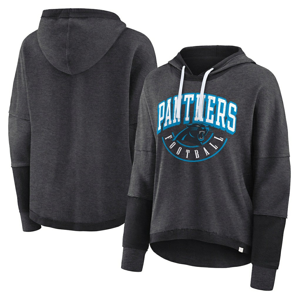 Carolina Panthers Women's Lightewight Modest Crop Lounge Helmet Arch Pullover Hoodie Charcoal