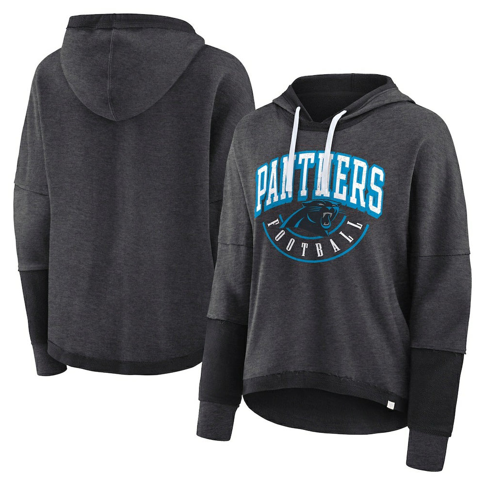 Carolina Panthers Women's Lightewight Modest Crop Lounge Helmet Arch Pullover Hoodie Charcoal
