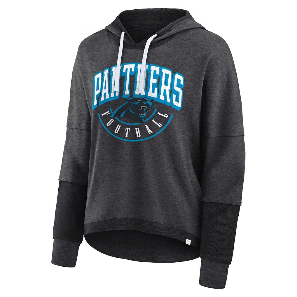 Carolina Panthers Women's Lightewight Modest Crop Lounge Helmet Arch Pullover Hoodie Charcoal