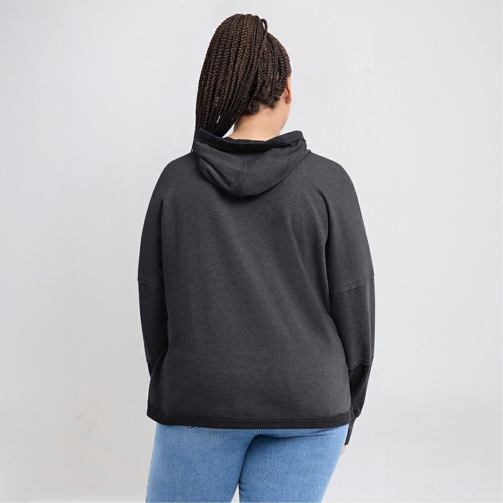 Carolina Panthers Women's Lightewight Modest Crop Lounge Helmet Arch Pullover Hoodie Charcoal