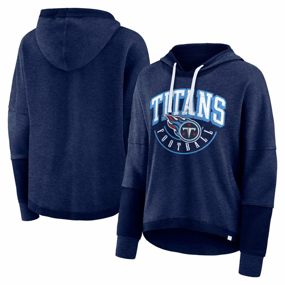 Tennessee Titans Women's Lightewight Modest Crop Lounge Helmet Arch Pullover Hoodie Navy