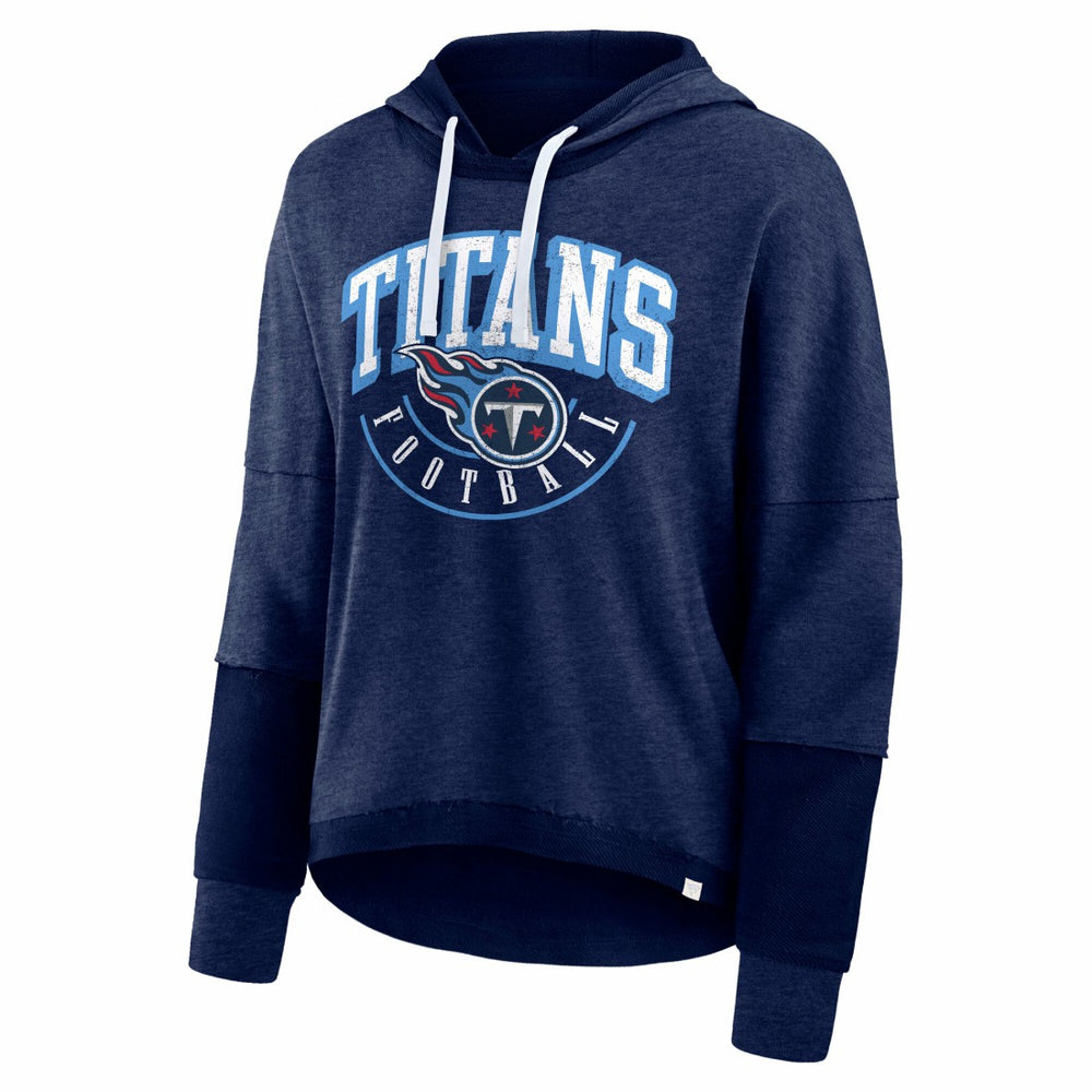 Tennessee Titans Women's Lightewight Modest Crop Lounge Helmet Arch Pullover Hoodie Navy