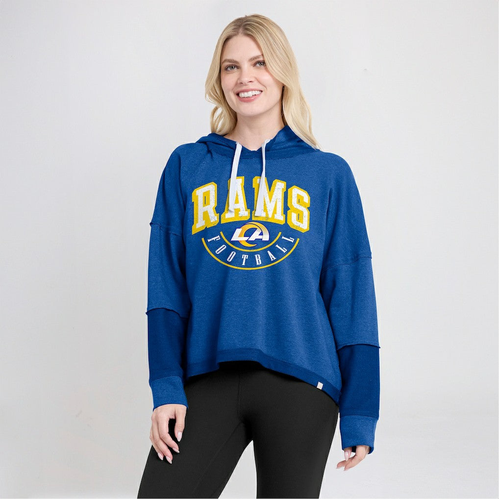 Los Angeles Rams Women's Lightewight Modest Crop Lounge Helmet Arch Pullover Hoodie Royal