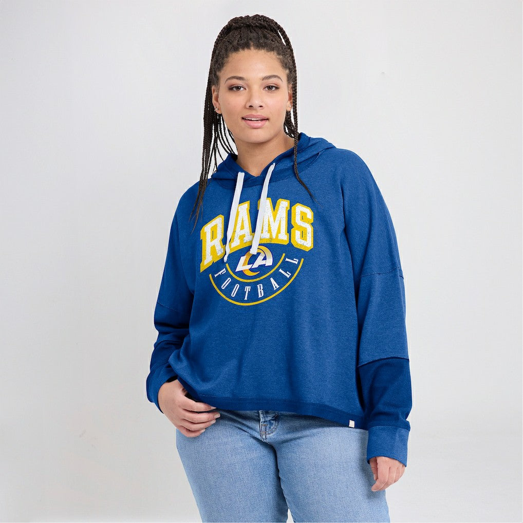 Los Angeles Rams Women's Lightewight Modest Crop Lounge Helmet Arch Pullover Hoodie Royal