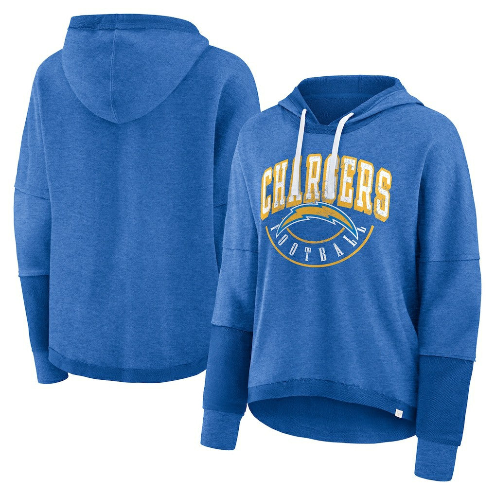 Los Angeles Chargers Women's Lightewight Modest Crop Lounge Helmet Arch Pullover Hoodie Powder Blue
