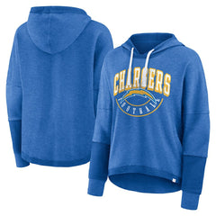 Los Angeles Chargers Women's Lightewight Modest Crop Lounge Helmet Arch Pullover Hoodie Powder Blue