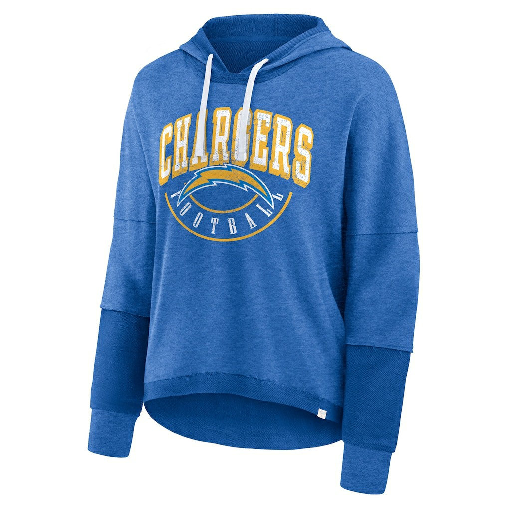 Los Angeles Chargers Women's Lightewight Modest Crop Lounge Helmet Arch Pullover Hoodie Powder Blue