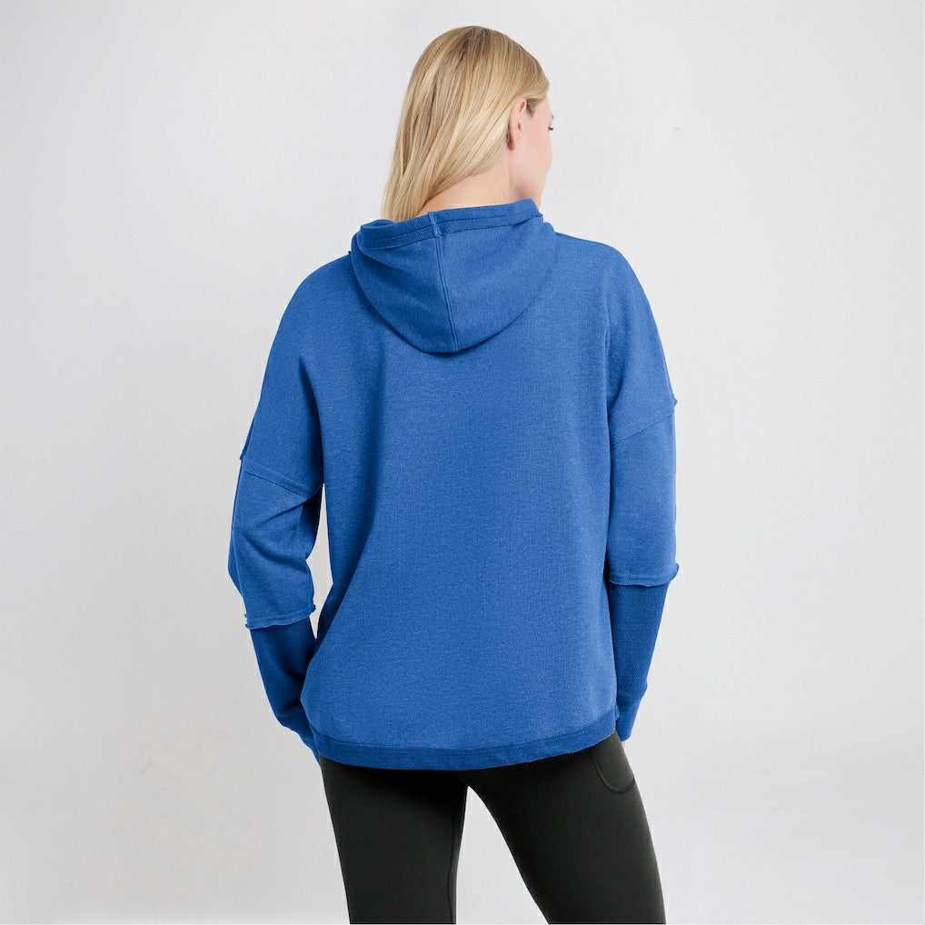Los Angeles Chargers Women's Lightewight Modest Crop Lounge Helmet Arch Pullover Hoodie Powder Blue