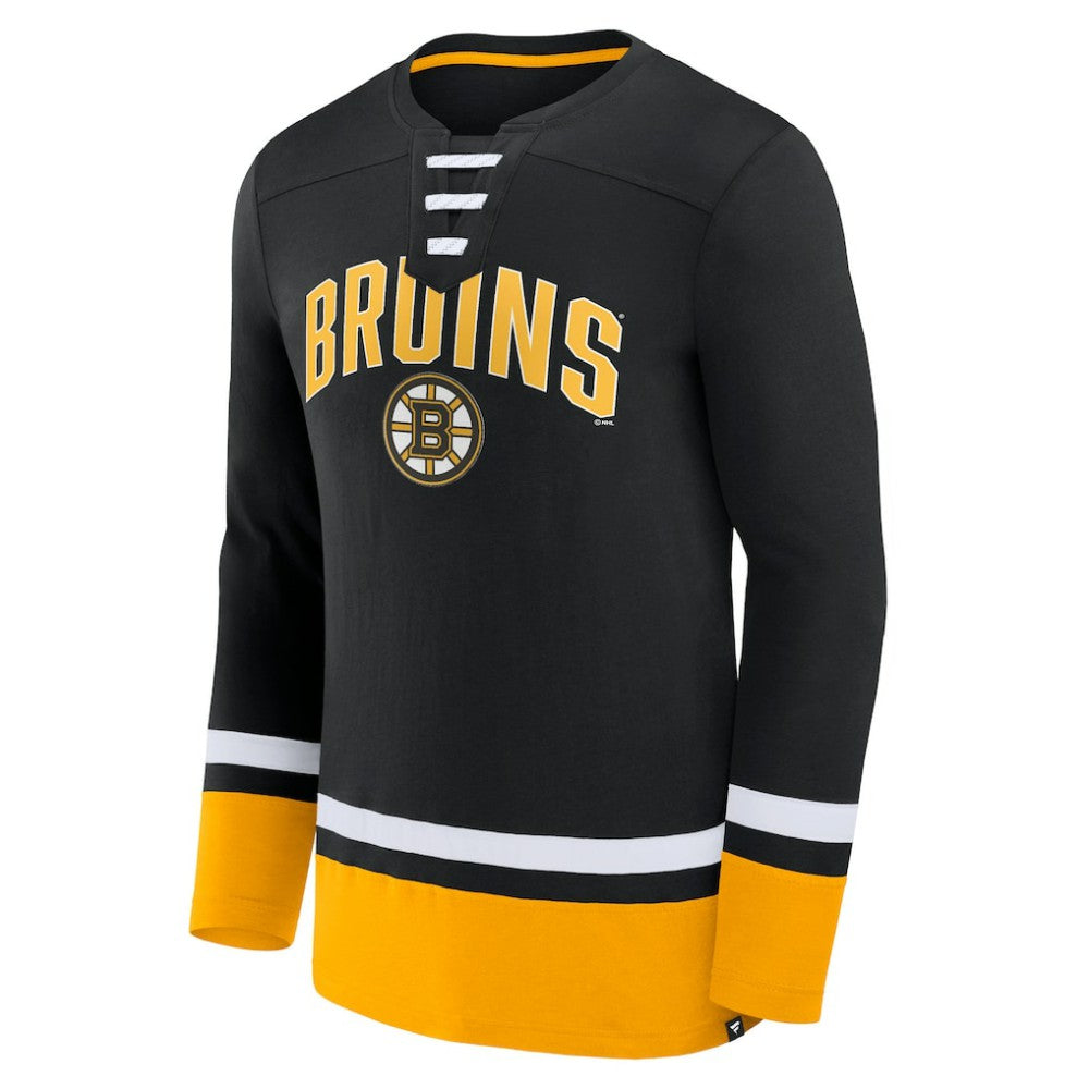 NHL Boston Bruins Fanatics Back Pass Lace-Up Long Sleeve T-Shirt - Black