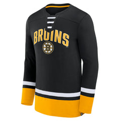 NHL Boston Bruins Fanatics Back Pass Lace-Up Long Sleeve T-Shirt - Black