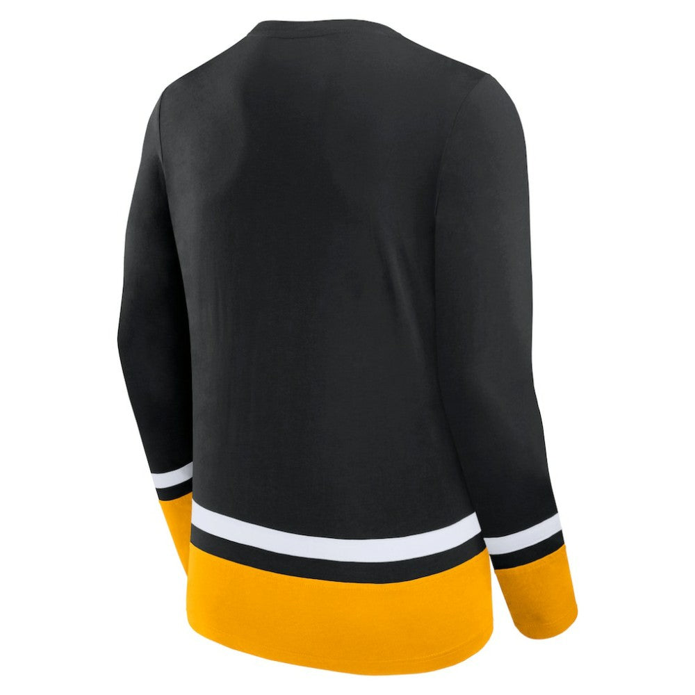 NHL Boston Bruins Fanatics Back Pass Lace-Up Long Sleeve T-Shirt - Black