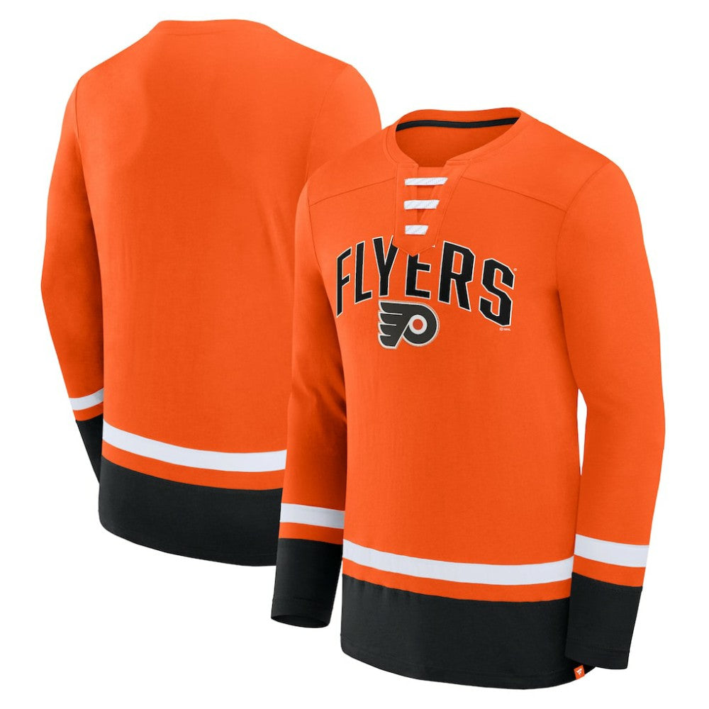 NHL Philadelphia Flyers Fanatics Back Pass Lace-Up Long Sleeve T-Shirt - Orange