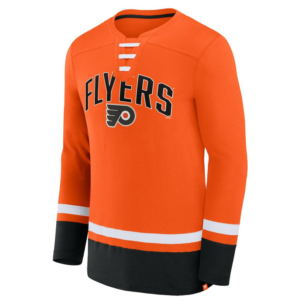 NHL Philadelphia Flyers Fanatics Back Pass Lace-Up Long Sleeve T-Shirt - Orange