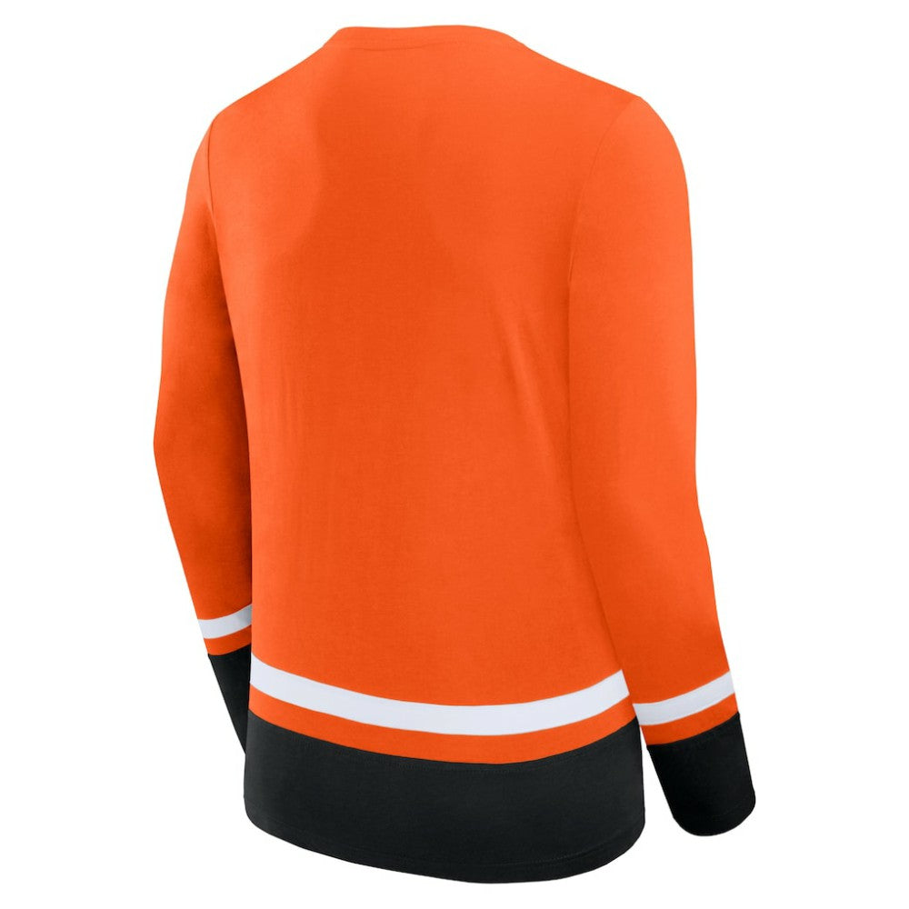 NHL Philadelphia Flyers Fanatics Back Pass Lace-Up Long Sleeve T-Shirt - Orange