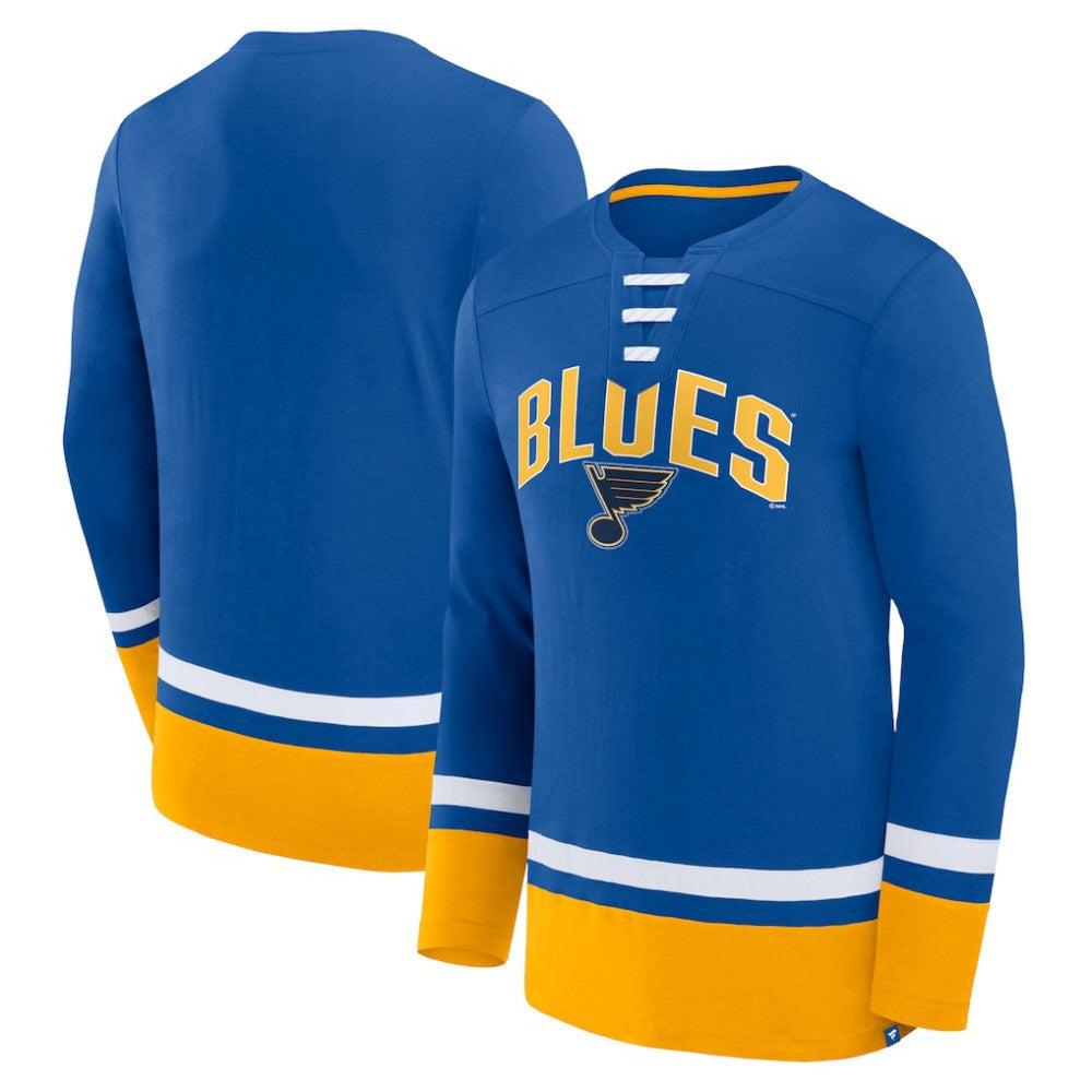 NHL St. Louis Blues Fanatics Back Pass Lace-Up Long Sleeve T-Shirt - Blue