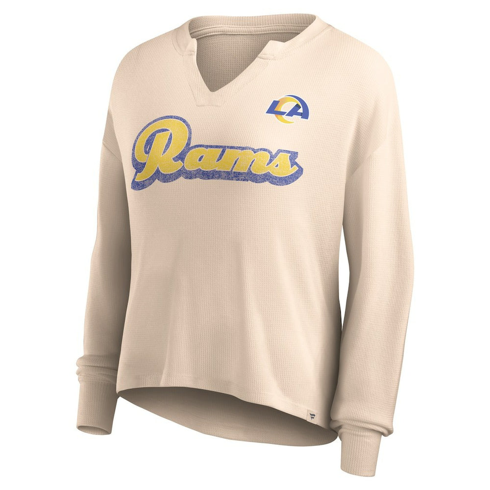 Los Angeles Rams Women's Go For It Notch Neck Waffle Knit Lightweight Long Sleeve T-Shirt Tan