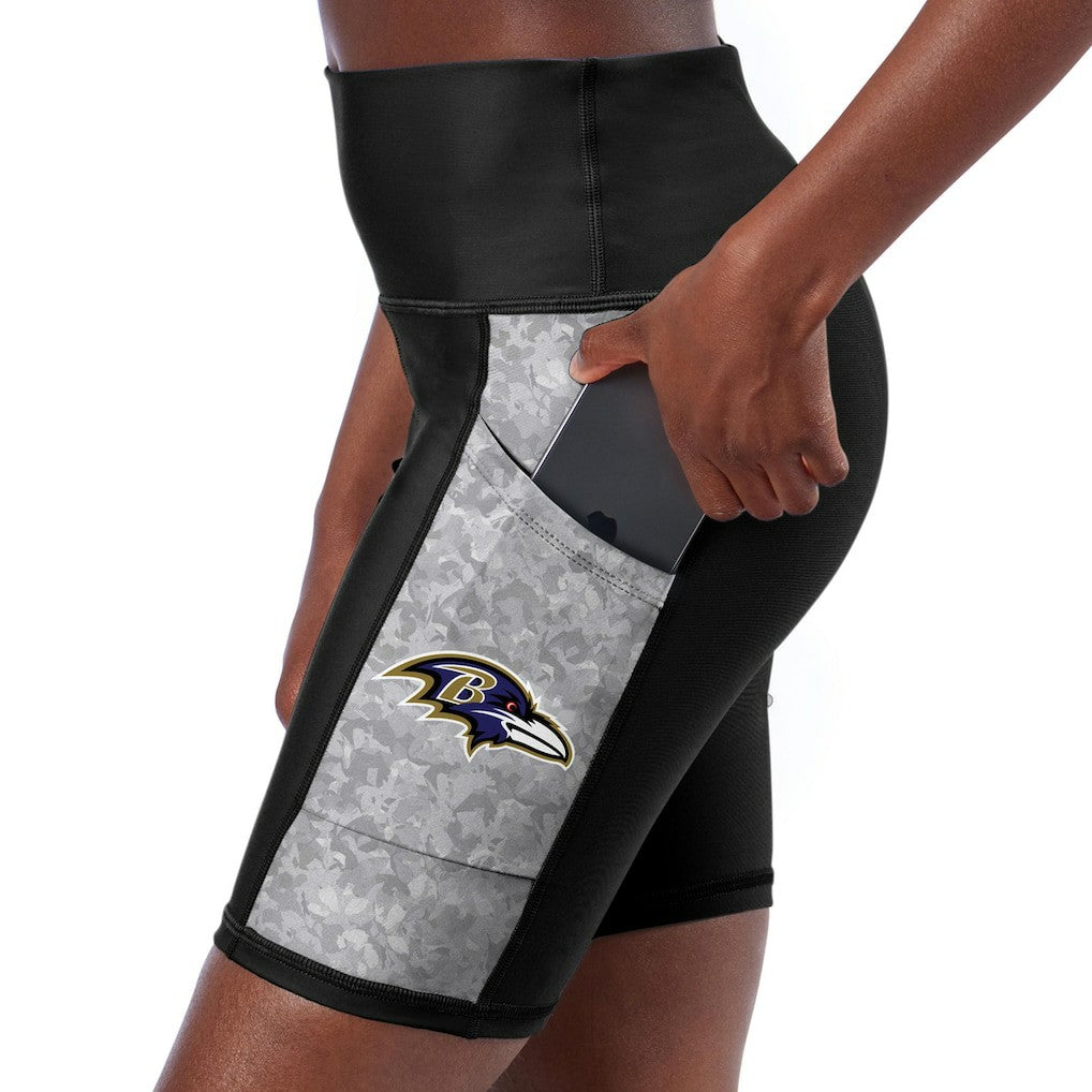 Baltimore Ravens Certo Women's High Waist Logo Two-Pocket Biker Shorts Black