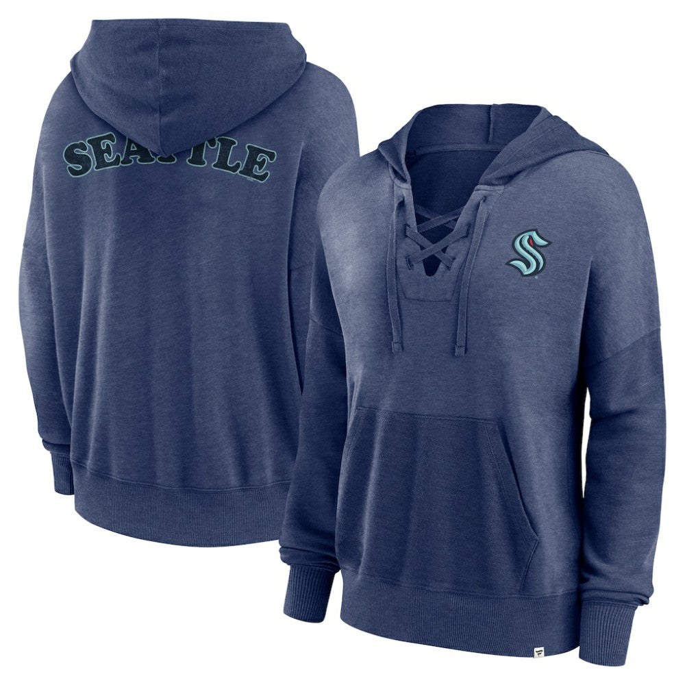 NHL Seattle Kraken Fanatics Women's Breakout Lace-Up Pullover Hoodie - Navy